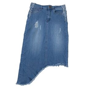 AZY Asymmetrical Frayed Hem Denim Skirt Sz M